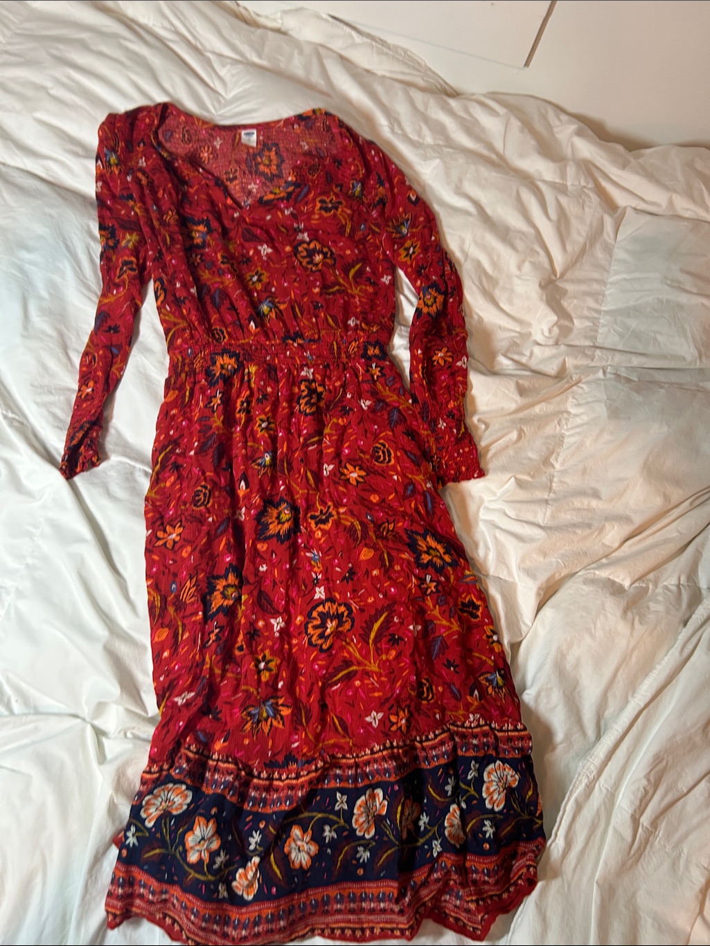 Old Navy Red Floral Long Sleeve Maxi Dress